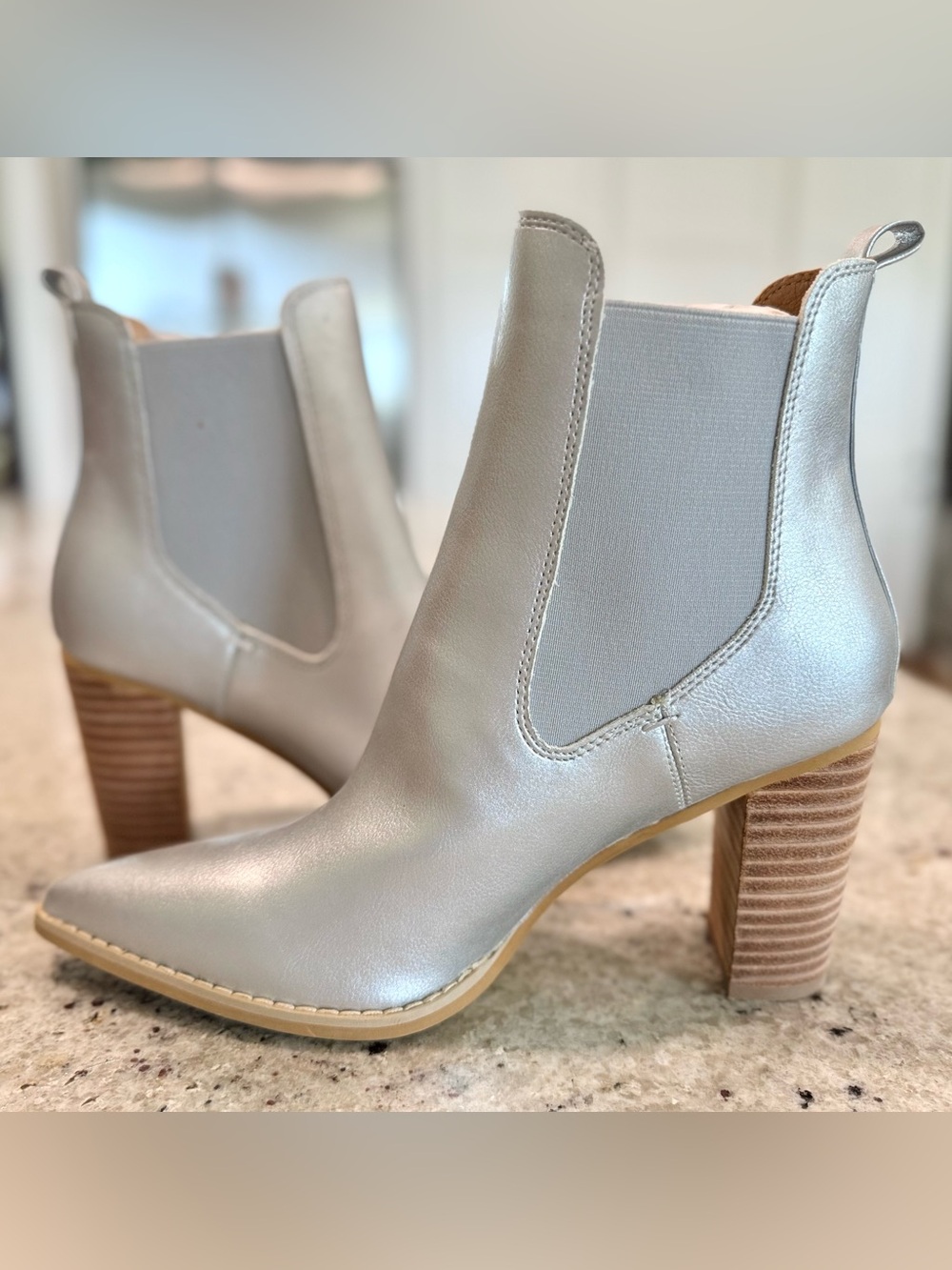 Mi.iM Metallic Silver Pointed-Toe Ankle Booties Boots